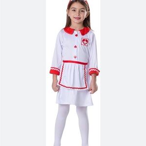 Dress Up America Nurse Costume Set Girl sz L Attach Apron Headband Red Cross NWT